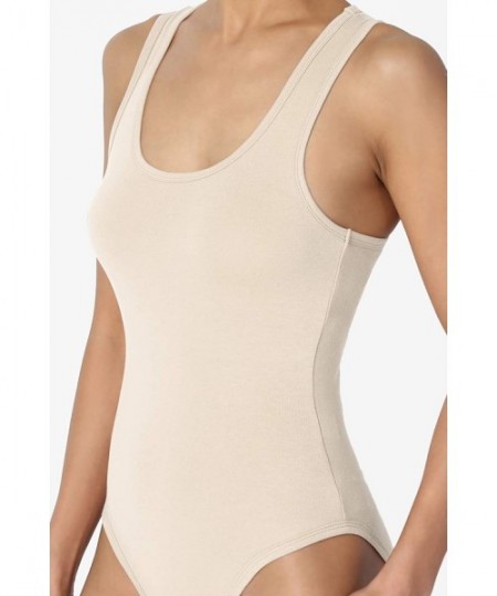 Shapewear Basic Cotton/Span Scoop Neck Tank Bodysuit Sleeveless Leotard One-Piece - Taupe - CK19DNTM3EX