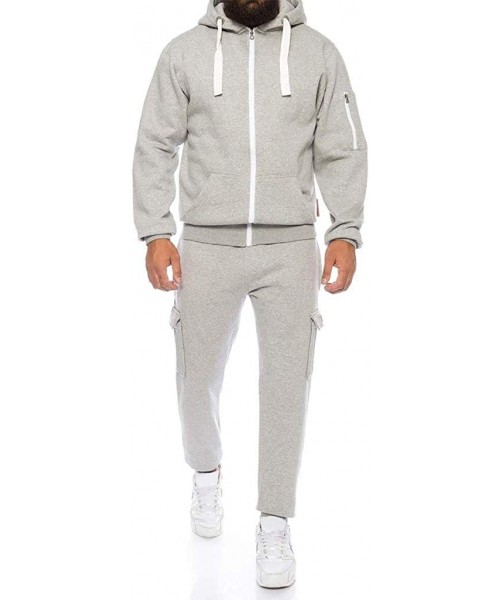 Thermal Underwear Two Piece Suit Sports Suit Tracksuit Men's Autumn Print Zipper Sweatshirt Hooded Top Pants Sets - A-dark Gr...