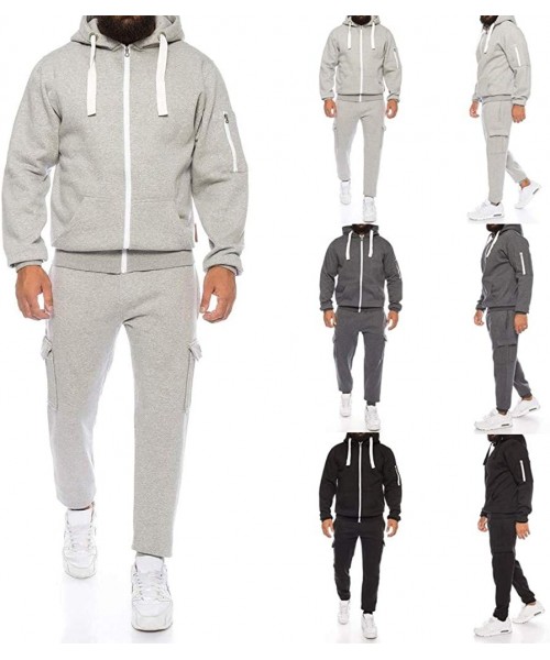 Thermal Underwear Two Piece Suit Sports Suit Tracksuit Men's Autumn Print Zipper Sweatshirt Hooded Top Pants Sets - A-dark Gr...