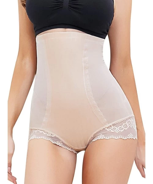 Shapewear Women Lace Shapewear Panties High Waist Tummy Control Panty Body Shaper Briefs Butt Lifter Girdle Underwear - Beige...