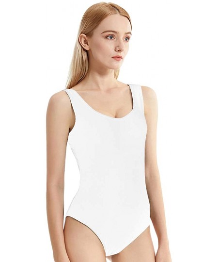 Shapewear Bodysuits for Women Sexy Stretchy Leotards Bodycon Jumpsuit Romper - Sleeveless Scoop Neck-white - CN1903C975A