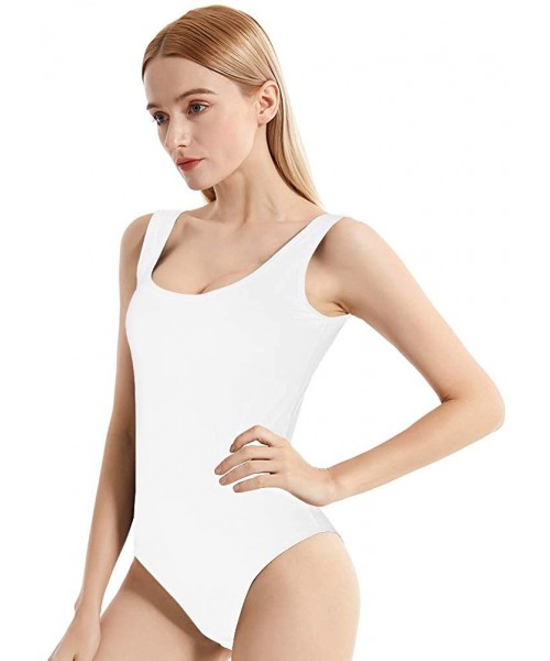 Shapewear Bodysuits for Women Sexy Stretchy Leotards Bodycon Jumpsuit Romper - Sleeveless Scoop Neck-white - CN1903C975A