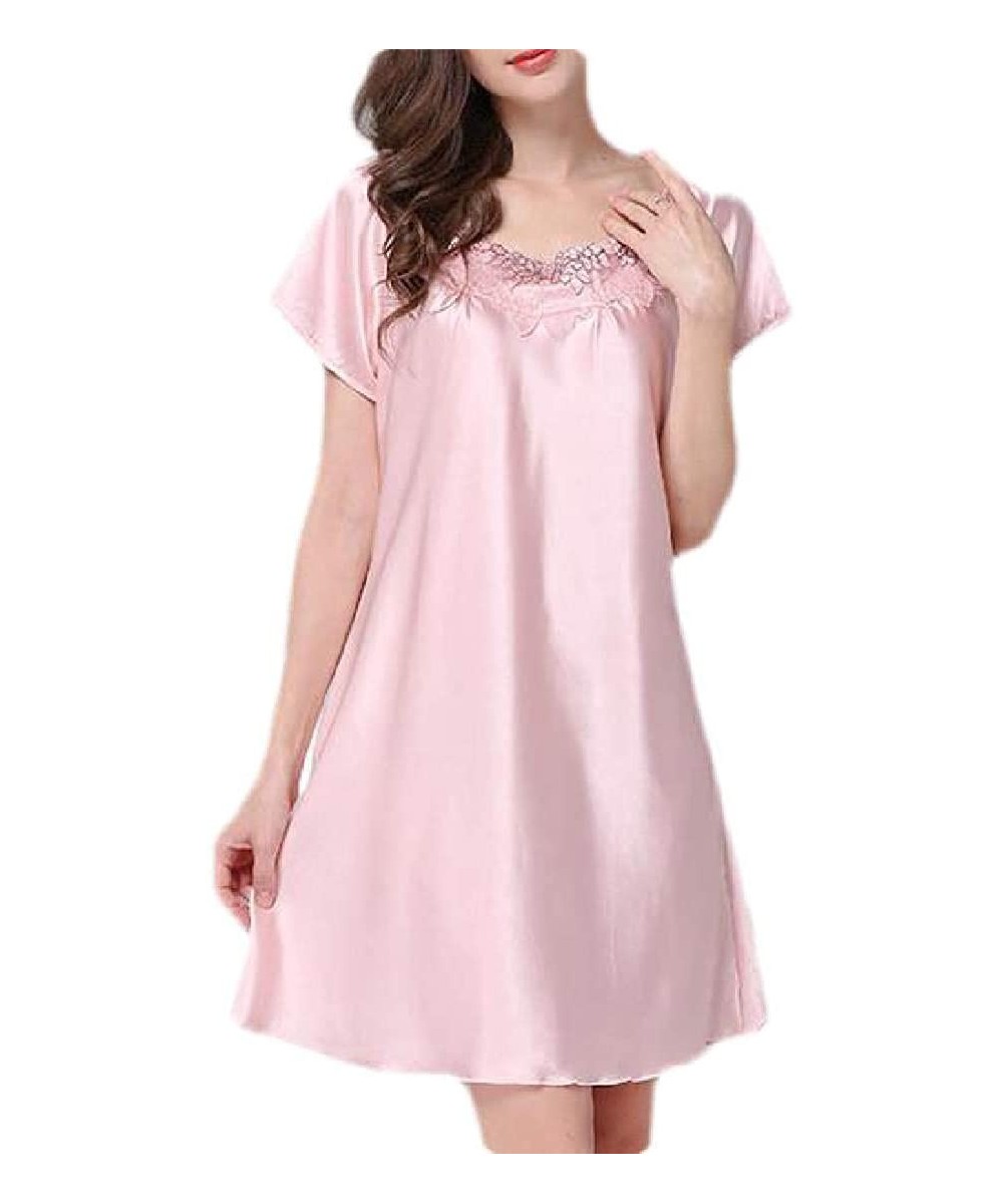 Nightgowns & Sleepshirts Loungewear Satin Short Sleeve Comfy Nightgown Nightwear - 12 - C619DDY3E5N