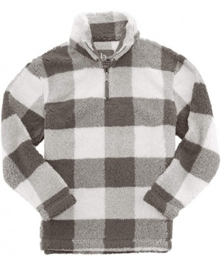 Sleep Tops Unisex Sherpa Quarter-Zip Pullover (Q10) - Granite/Natural Buffalo Plaid - CJ19284XZND