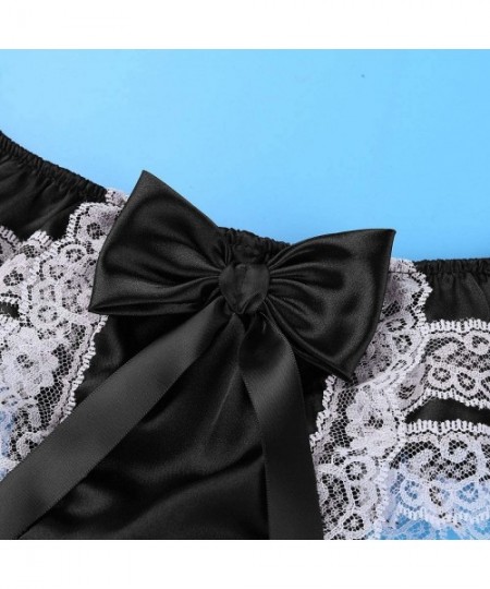 G-Strings & Thongs Men Lace Sissy Satin Panties Lace Frilly Skirted Thong Low Rise Underwear - Black - CC18S396ZR7