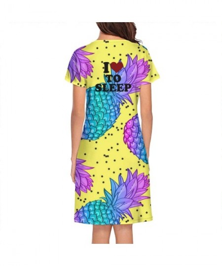 Nightgowns & Sleepshirts I Love to Sleep Tropical Pineapple Sleepwear Women's Nightgown Short Sleeves Graphic Nightdress - Wh...