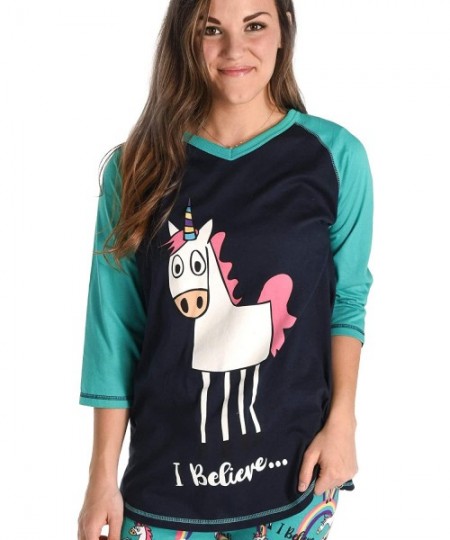 Tops Women's Leggings and Tees- Pajama Separates- Cozy Loungewear for Women - I Believe Unicorn Pajama Shirt - CN17YZW3QRK