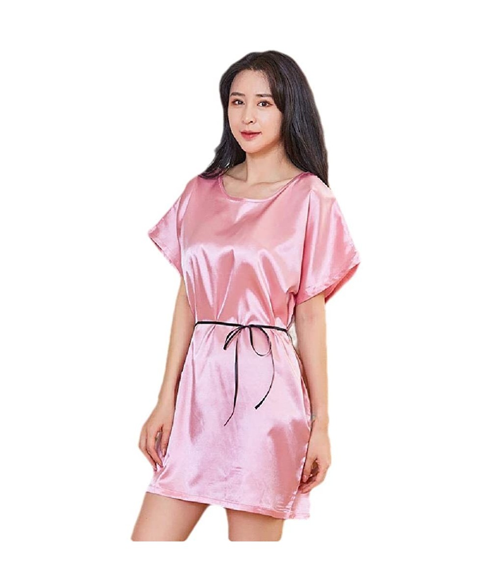 Nightgowns & Sleepshirts Women's Charmeuse Silky Short Spa Summer Short Sleeves Nightgown - Pink - CE199S99R48