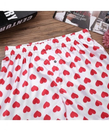 Boxers Mens Satin Silk Heart Print Boxer Briefs Board Shorts Naughty Funny Lounge Underwear Swim Trunks - White - C218TXIXKH7