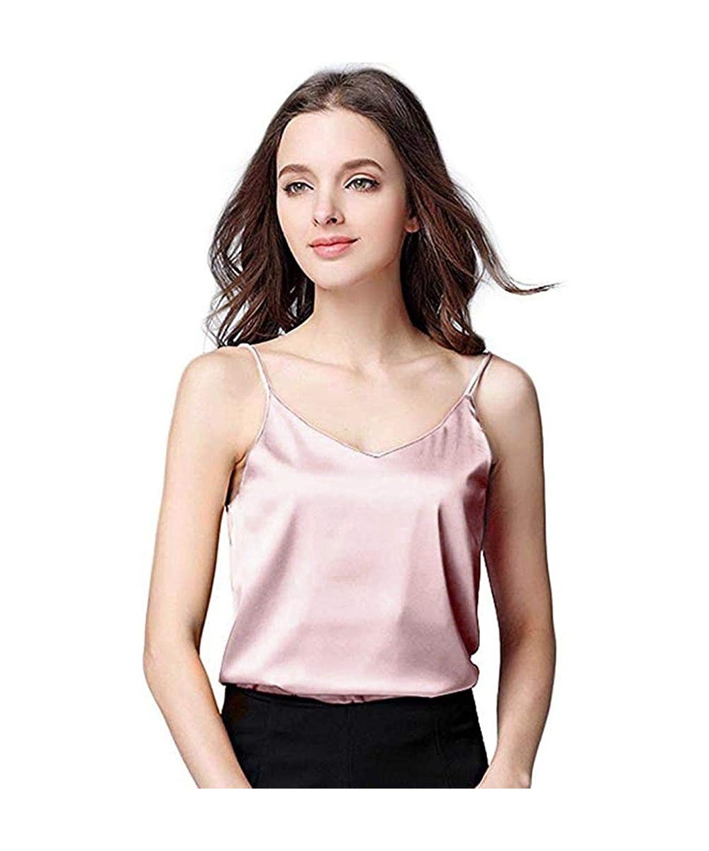 Thermal Underwear Tank Crop Tops Women Sexy Silk Ladies Tops Camisole Bottom Blouse Soft Satin Shirt - Pink - CE197O4LHXK