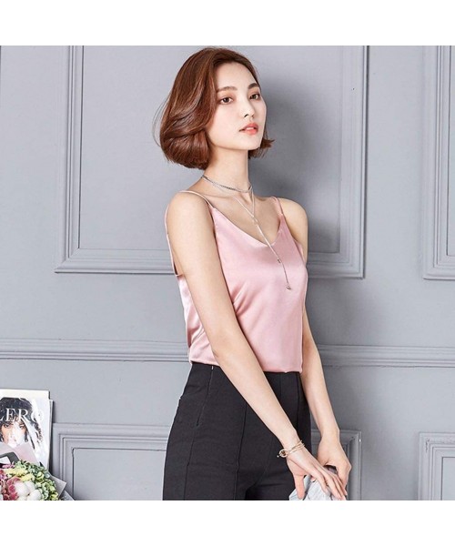 Thermal Underwear Tank Crop Tops Women Sexy Silk Ladies Tops Camisole Bottom Blouse Soft Satin Shirt - Pink - CE197O4LHXK