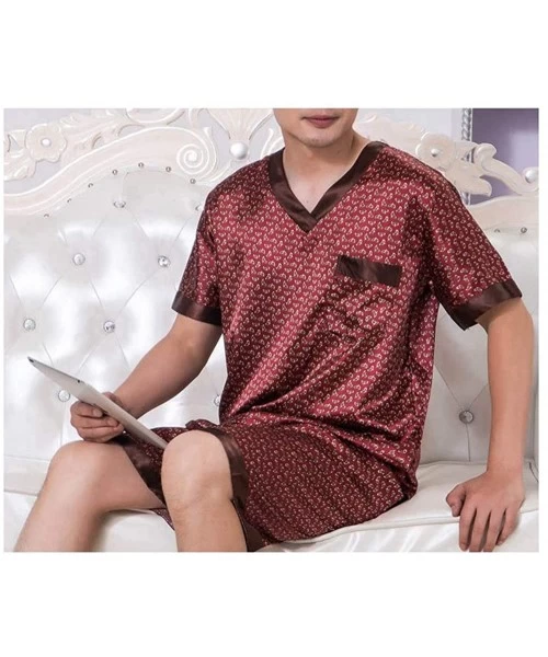 Sleep Sets Pajama Satin Pajamas Men Set Summer Rayon Sleepwear Silk Pajamas Short Sleeved - 14 - CD18S9WHXD5