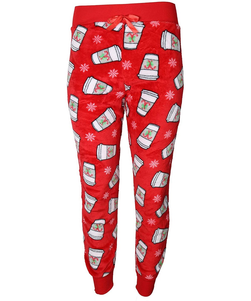 Bottoms Women's Plus Size Plush Jogger Pajama Jogger Pants - Red Lattes - CO18AROKXW8