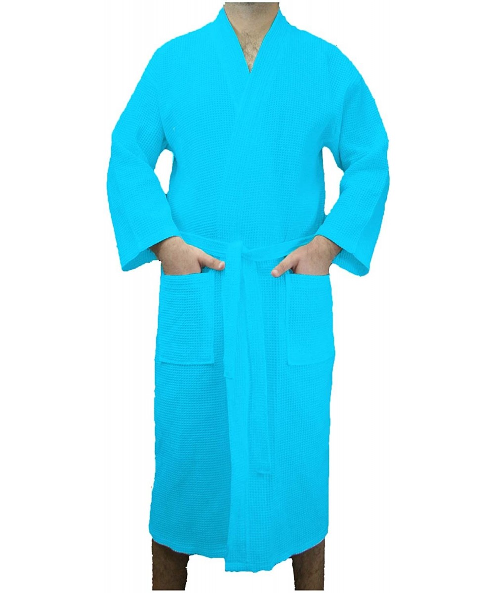 Robes Lightweight Spa Robe Bathrobe- Waffe Kimono Robe Party Hospital Spa- Large- XLarge -Aqua - Aqua - CD18Z2RT589