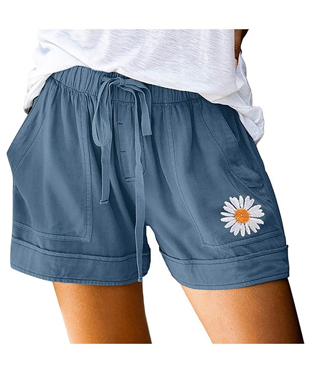 Sets Comfy Drawstring Women Plus Shorts Elastic Waist - C Blue - C5190WQM78Q