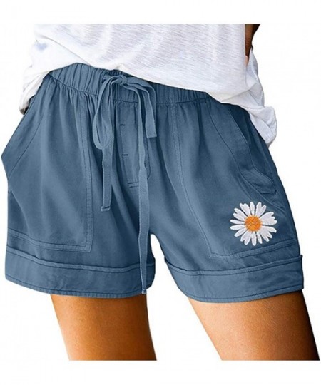 Sets Comfy Drawstring Women Plus Shorts Elastic Waist - C Blue - C5190WQM78Q