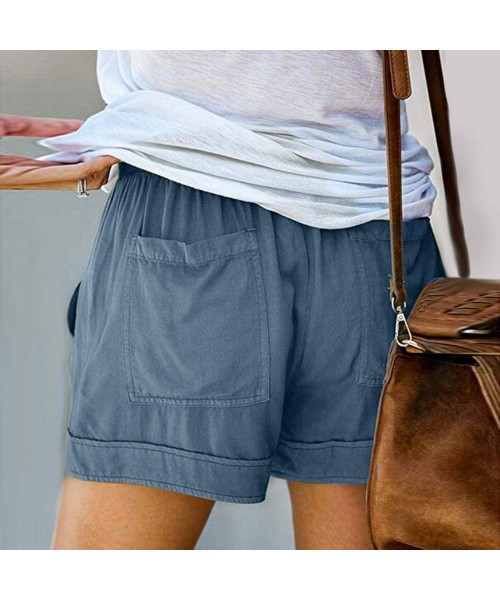 Sets Comfy Drawstring Women Plus Shorts Elastic Waist - C Blue - C5190WQM78Q