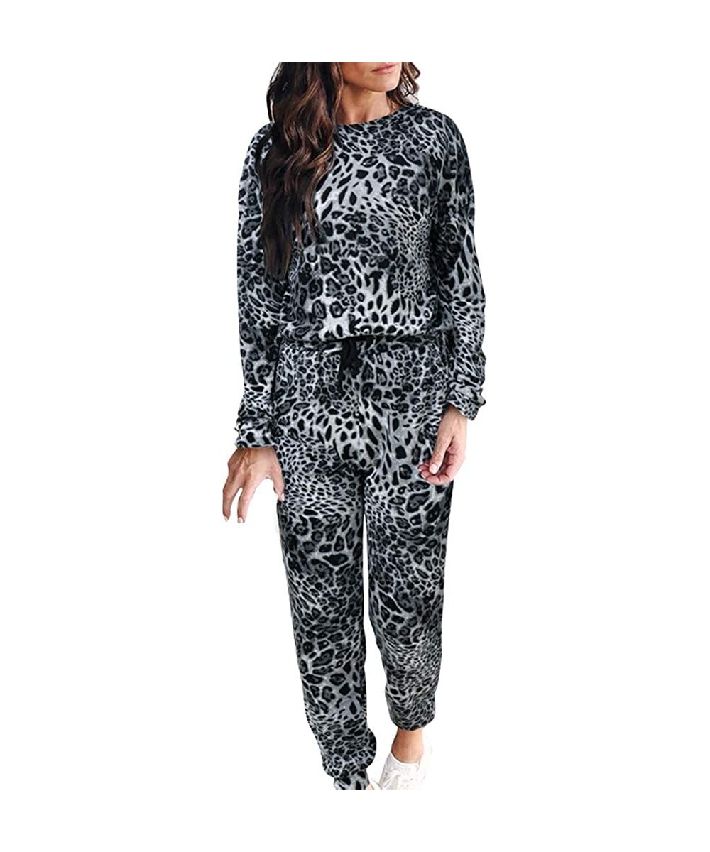 Thermal Underwear Sweatsuits for Women Leopard Print 2 Piece Tracksuit Sweat Suits Jogger Sets Outfits - A-gray - CO18AGIM6WR