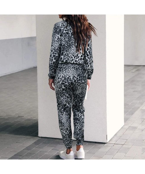 Thermal Underwear Sweatsuits for Women Leopard Print 2 Piece Tracksuit Sweat Suits Jogger Sets Outfits - A-gray - CO18AGIM6WR