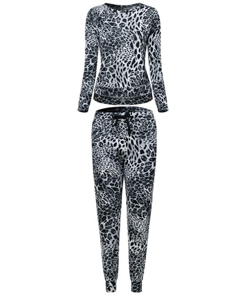 Thermal Underwear Sweatsuits for Women Leopard Print 2 Piece Tracksuit Sweat Suits Jogger Sets Outfits - A-gray - CO18AGIM6WR