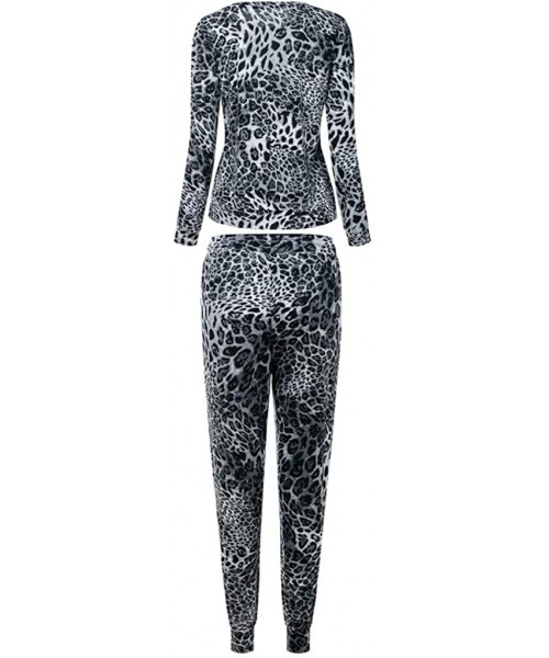 Thermal Underwear Sweatsuits for Women Leopard Print 2 Piece Tracksuit Sweat Suits Jogger Sets Outfits - A-gray - CO18AGIM6WR