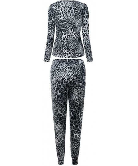 Thermal Underwear Sweatsuits for Women Leopard Print 2 Piece Tracksuit Sweat Suits Jogger Sets Outfits - A-gray - CO18AGIM6WR