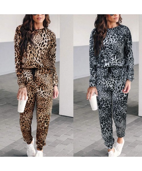 Thermal Underwear Sweatsuits for Women Leopard Print 2 Piece Tracksuit Sweat Suits Jogger Sets Outfits - A-gray - CO18AGIM6WR