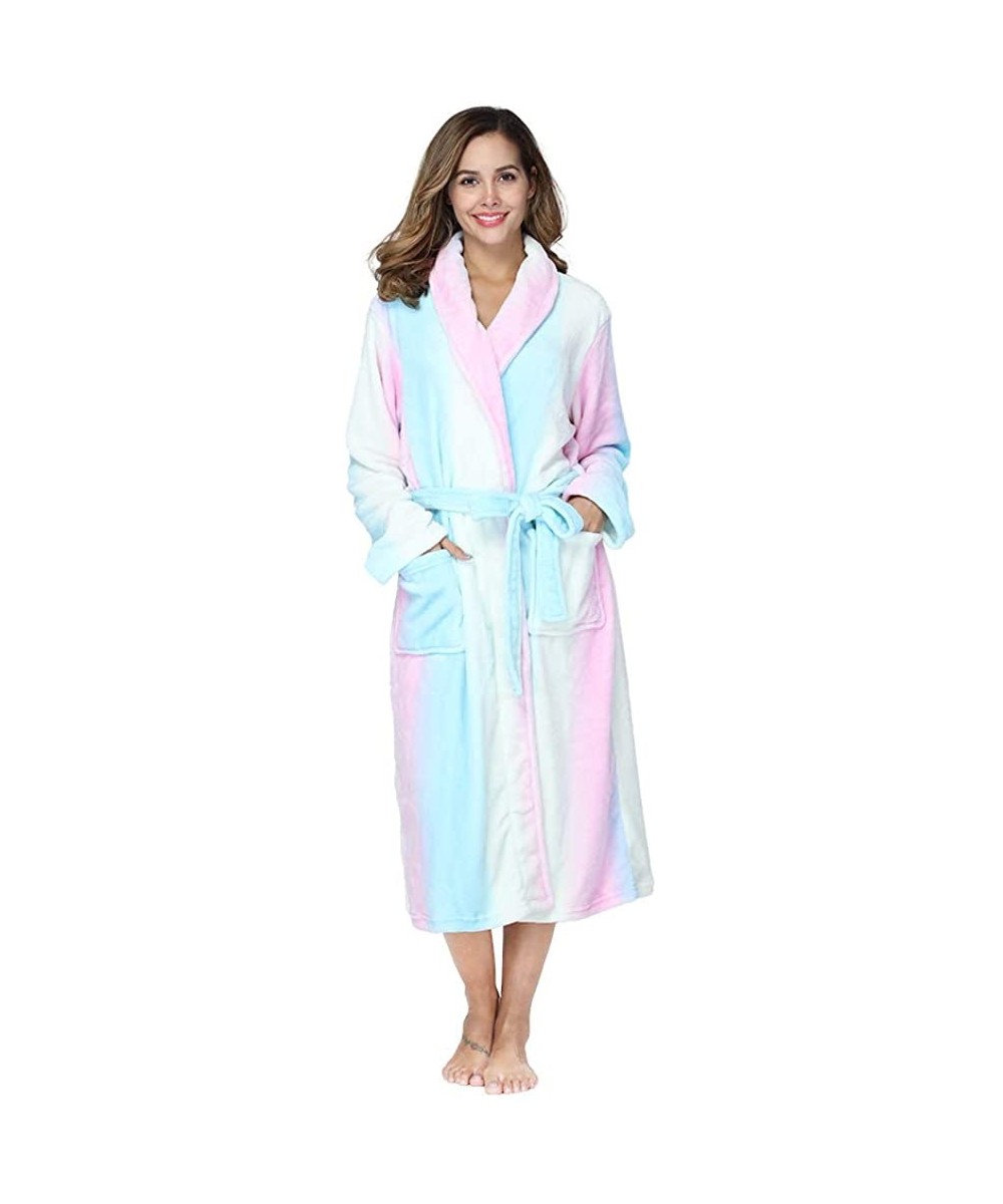 Robes Fleece Robes for Women Plush Soft Warm Long Bathrobe with Pockets - Rainbow - CM18TL7CIO6