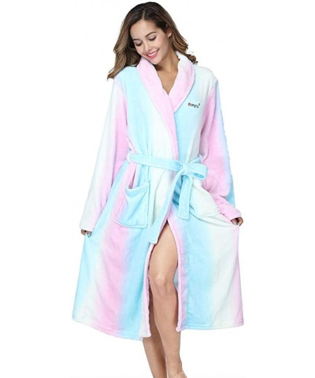 Robes Fleece Robes for Women Plush Soft Warm Long Bathrobe with Pockets - Rainbow - CM18TL7CIO6