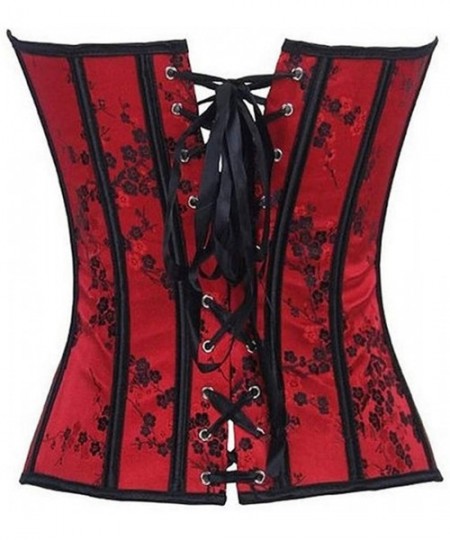 Bustiers & Corsets Women Plus Size Lace up Corset Overbust G-String Top Corset Plastic Boned-C232 - Red - CB190ORZ2AS