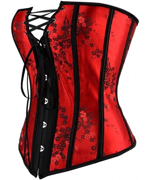 Bustiers & Corsets Women Plus Size Lace up Corset Overbust G-String Top Corset Plastic Boned-C232 - Red - CB190ORZ2AS