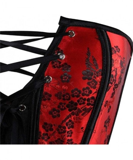 Bustiers & Corsets Women Plus Size Lace up Corset Overbust G-String Top Corset Plastic Boned-C232 - Red - CB190ORZ2AS