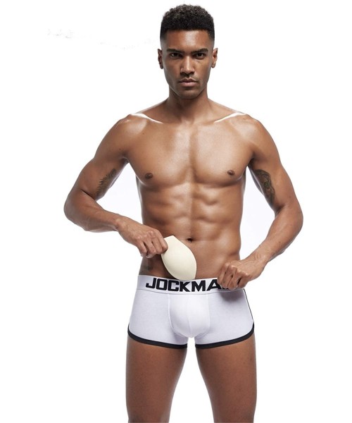 Boxers Mens Sexy Underwear Boxers Pouch Front Sexy Push Up Cup Bulge Enhancing Back Hip - White - CZ18LR66HAW