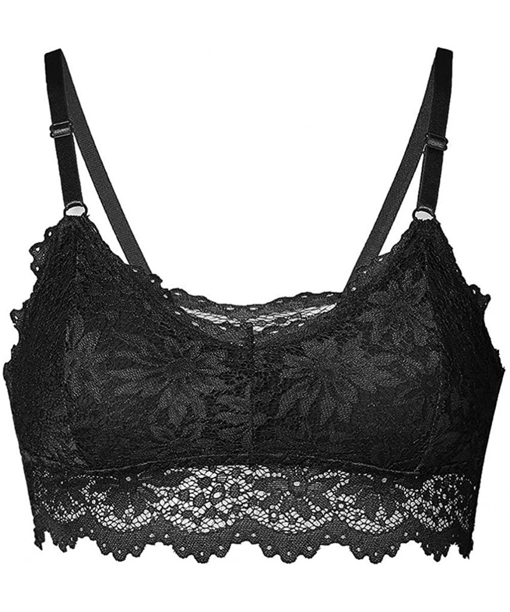 Slips 1PC New Women Lace Plus Size Vest Wireless Bra Lingerie Sexy Underwear Camisole - Black - C518YGK08LD