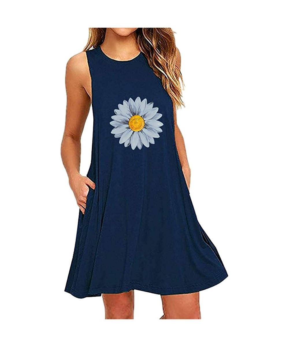 Nightgowns & Sleepshirts Women's Vest Sleeveless Dress Sunflower Print Pocket Daisy Printing Sleeveless A-Line Casual Nightdr...