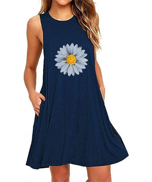 Nightgowns & Sleepshirts Women's Vest Sleeveless Dress Sunflower Print Pocket Daisy Printing Sleeveless A-Line Casual Nightdr...