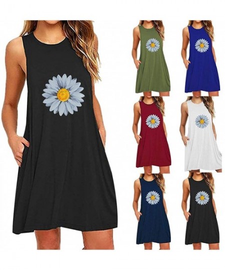 Nightgowns & Sleepshirts Women's Vest Sleeveless Dress Sunflower Print Pocket Daisy Printing Sleeveless A-Line Casual Nightdr...