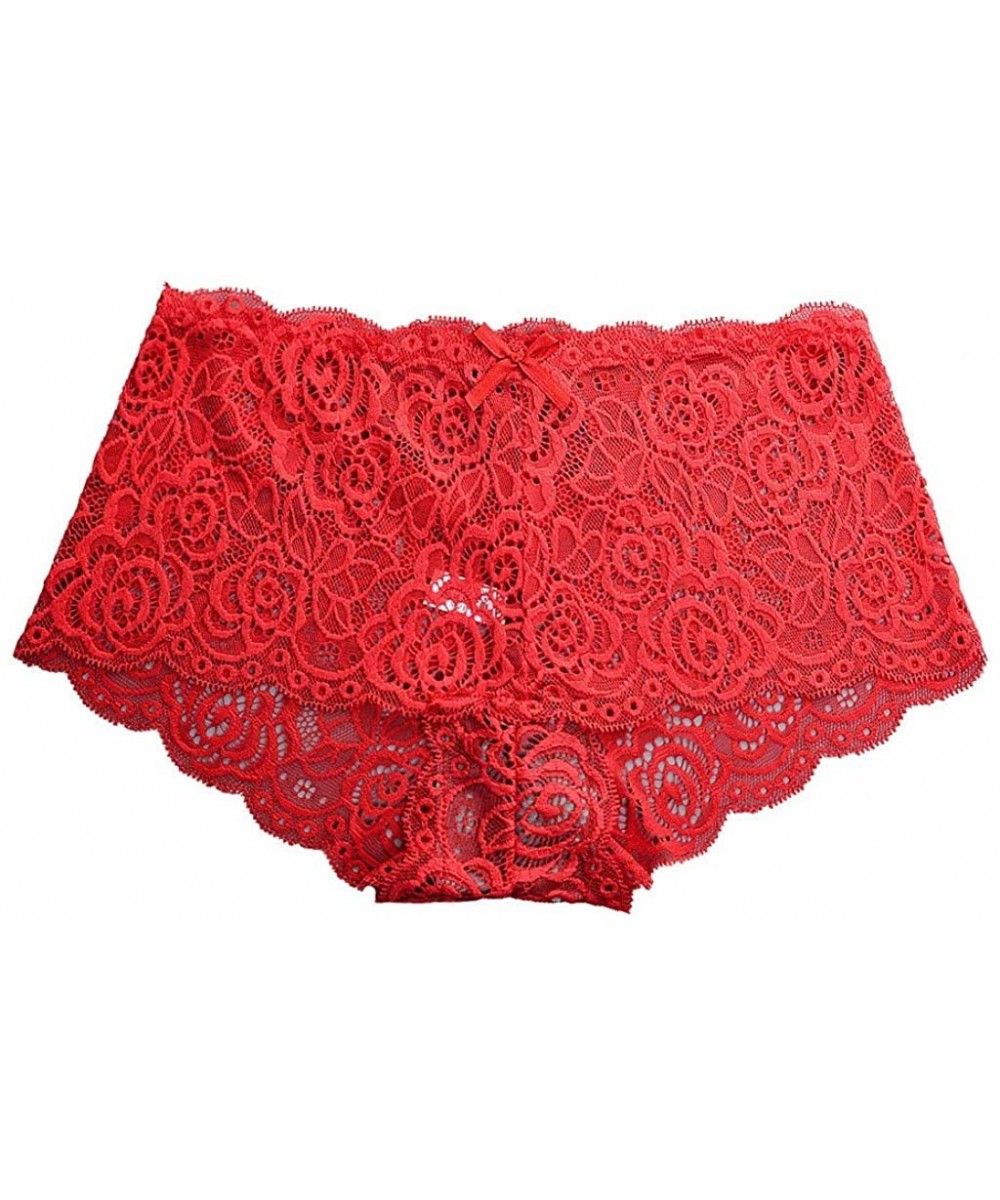 Tops Womens Underwear Invisible Seamless Bikini Sexy Lace Underwear Sheer Panties Multicolor - Red - CH196RGU5O3