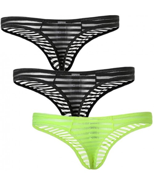 G-Strings & Thongs Men's Sexy Striped Underwear Thong Mesh Transparent Panties - Ba+ba+fn - CI18YZSE7S4