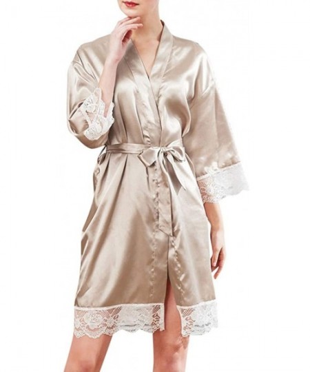 Baby Dolls & Chemises Satin Robe for Women Short-Kimono Bathrobes-Sexy Lace Trim Nightgown-Babydoll Lingerie with Oblique V-N...