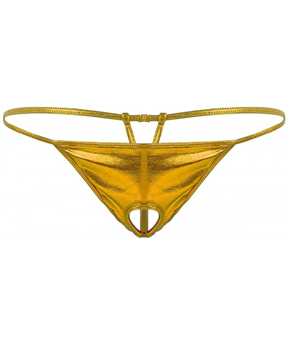 G-Strings & Thongs Mens Lingerie Low Rise Front Hole Bulge Pouch G-String Thong Bikini Briefs Underwear - Gold - CK198SCUU8N