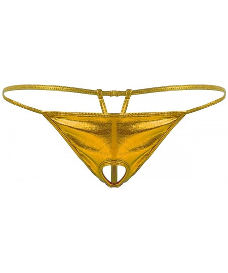 G-Strings & Thongs Mens Lingerie Low Rise Front Hole Bulge Pouch G-String Thong Bikini Briefs Underwear - Gold - CK198SCUU8N