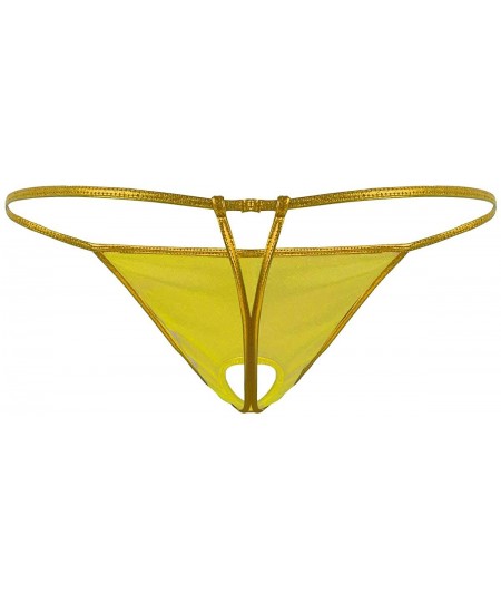 G-Strings & Thongs Mens Lingerie Low Rise Front Hole Bulge Pouch G-String Thong Bikini Briefs Underwear - Gold - CK198SCUU8N