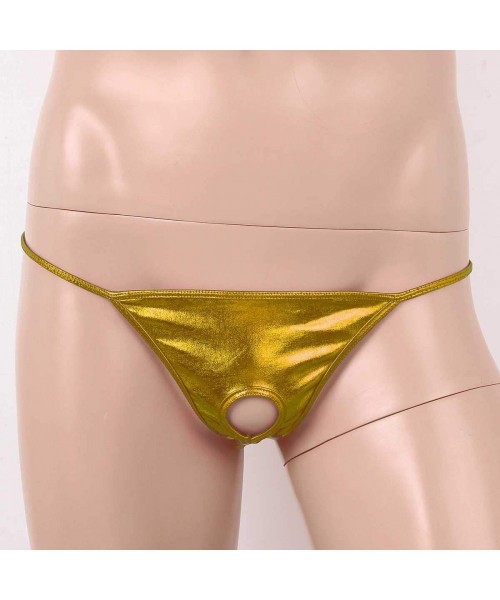 G-Strings & Thongs Mens Lingerie Low Rise Front Hole Bulge Pouch G-String Thong Bikini Briefs Underwear - Gold - CK198SCUU8N