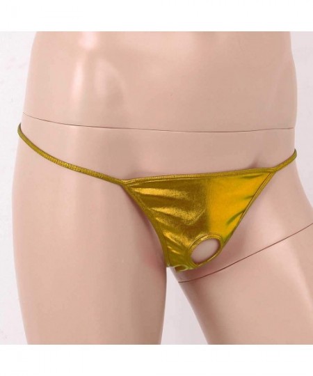 G-Strings & Thongs Mens Lingerie Low Rise Front Hole Bulge Pouch G-String Thong Bikini Briefs Underwear - Gold - CK198SCUU8N