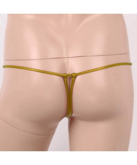 G-Strings & Thongs Mens Lingerie Low Rise Front Hole Bulge Pouch G-String Thong Bikini Briefs Underwear - Gold - CK198SCUU8N