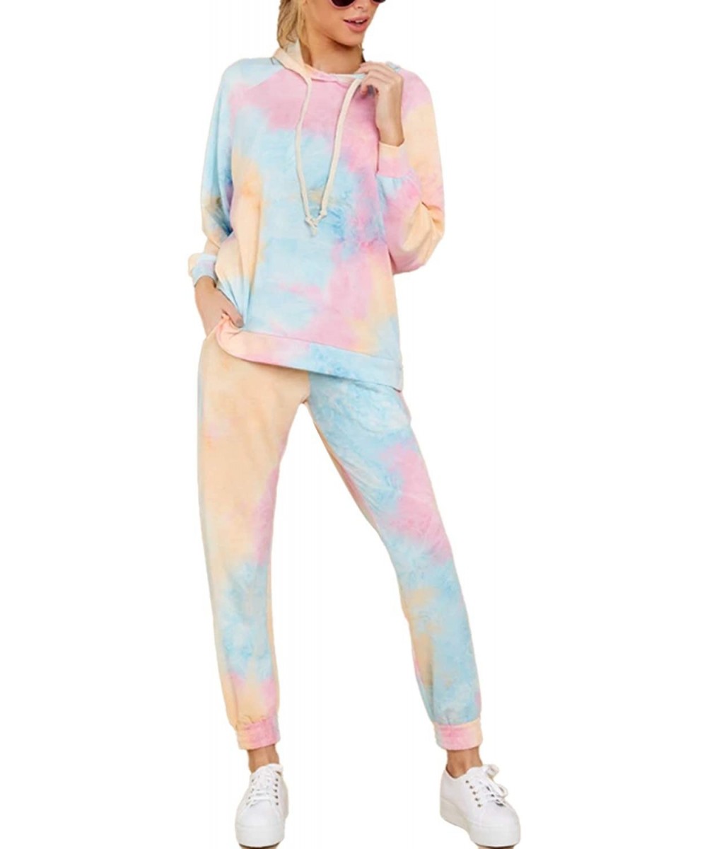 Sets Women's 2pcs Tie Dye Sweatsuit Pullover Shirts and Drawstring Sweatpants Set - Hoodie-pink - C6199E3YCX2