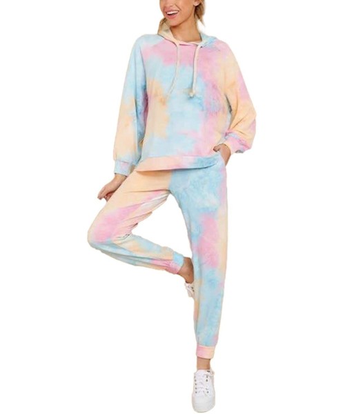 Sets Women's 2pcs Tie Dye Sweatsuit Pullover Shirts and Drawstring Sweatpants Set - Hoodie-pink - C6199E3YCX2