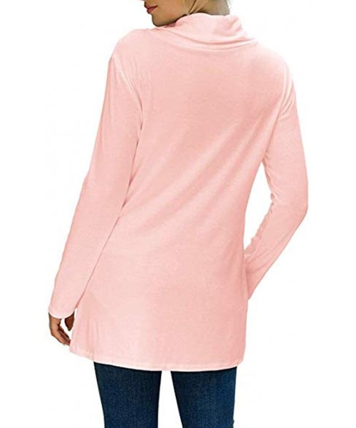 Tops Women's Wrap Shirts Turtleneck Loose Button Lightweight Pullover Tunic Tops - Pink - CN1927E45GL