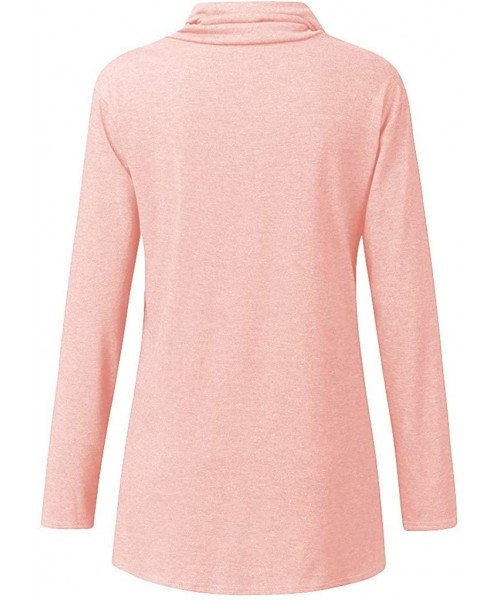 Tops Women's Wrap Shirts Turtleneck Loose Button Lightweight Pullover Tunic Tops - Pink - CN1927E45GL